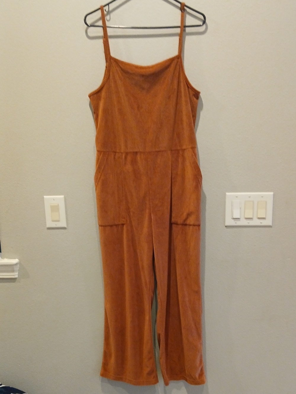 World Market Ribbed Velour Tank Jumpsuit Rust Small Medium
